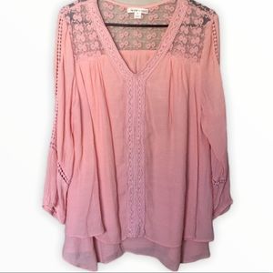 JohnPaulRichard Pink Lace Boho Peasant Blouse Sz M
